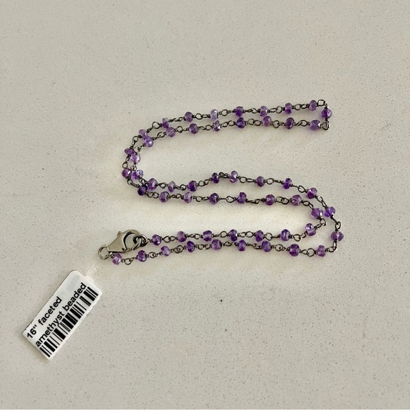 One of a kind faceted Amethyst beaded wired necklace 16” long - Picture 5 of 10